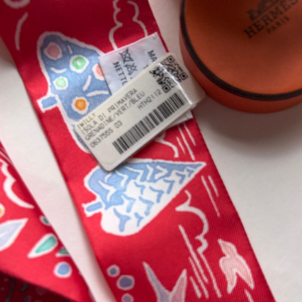Hermes Red Silk Scarf with Blue and White Accents - Picture 8 of 8